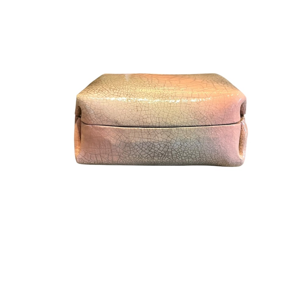 Artisan Crackle Glaze Ceramic Trinket Box Pink Faux Paper Bag Sculpture
